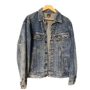 Vintage 80s Lee Denim Trucker Jacket Men’s M Acid Stone Wash USA 153438 Cotton